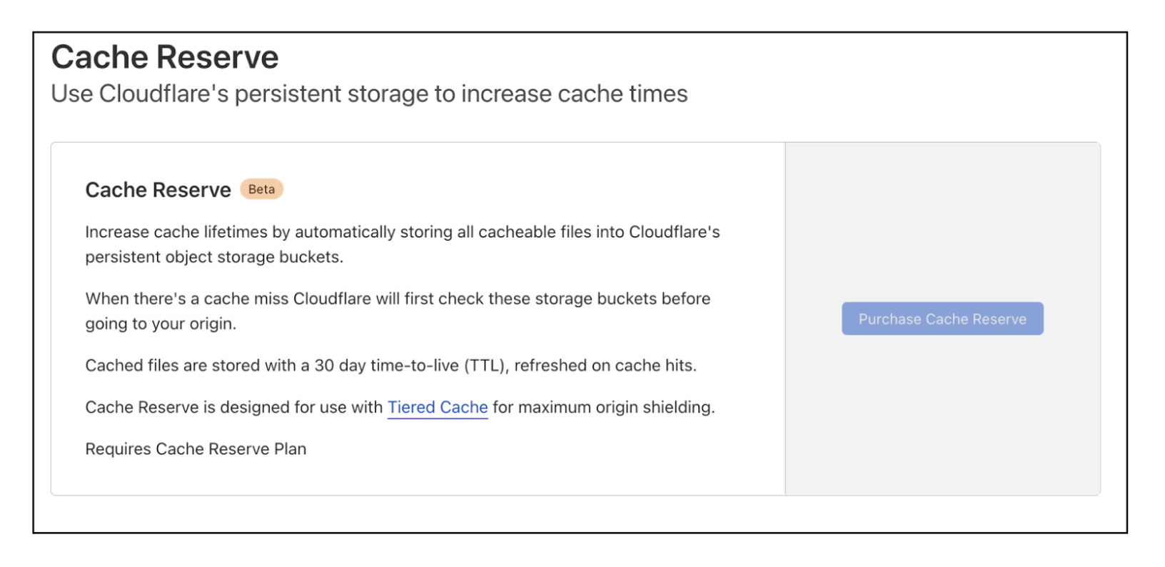 Cache Reserve enablement in the dashboard