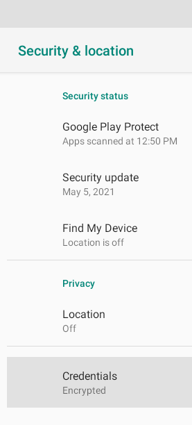 ChromeOS Security & location screen