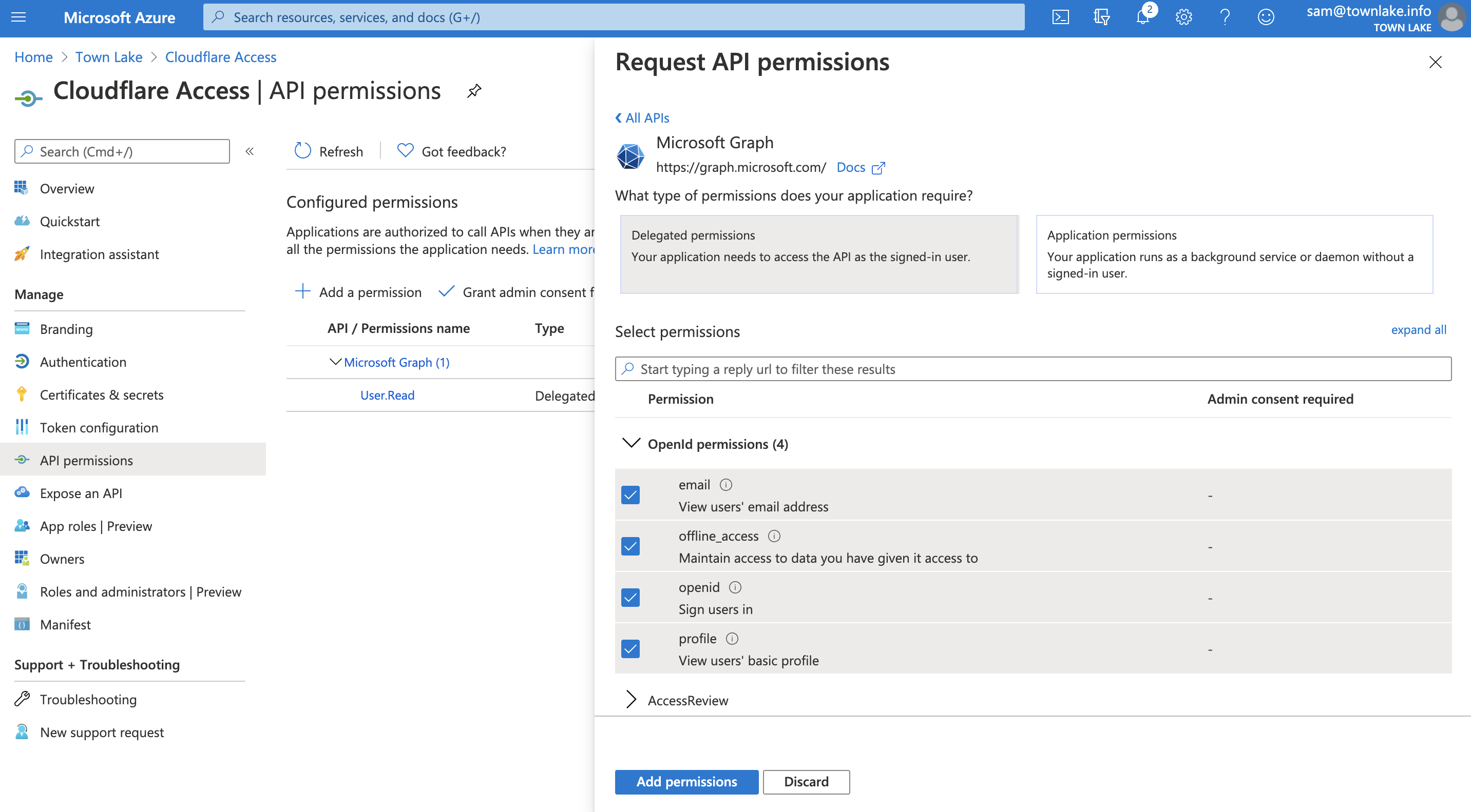 Configuring Microsoft Graph API permissions in Azure