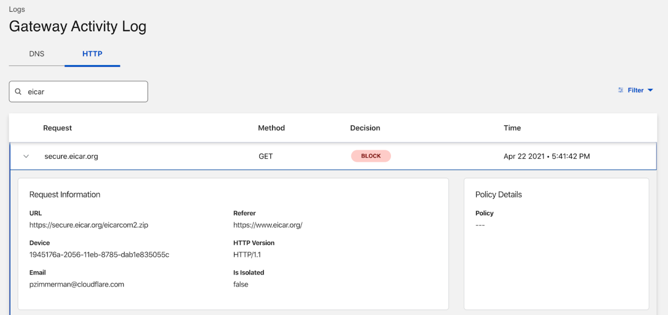 Blocked action in logs