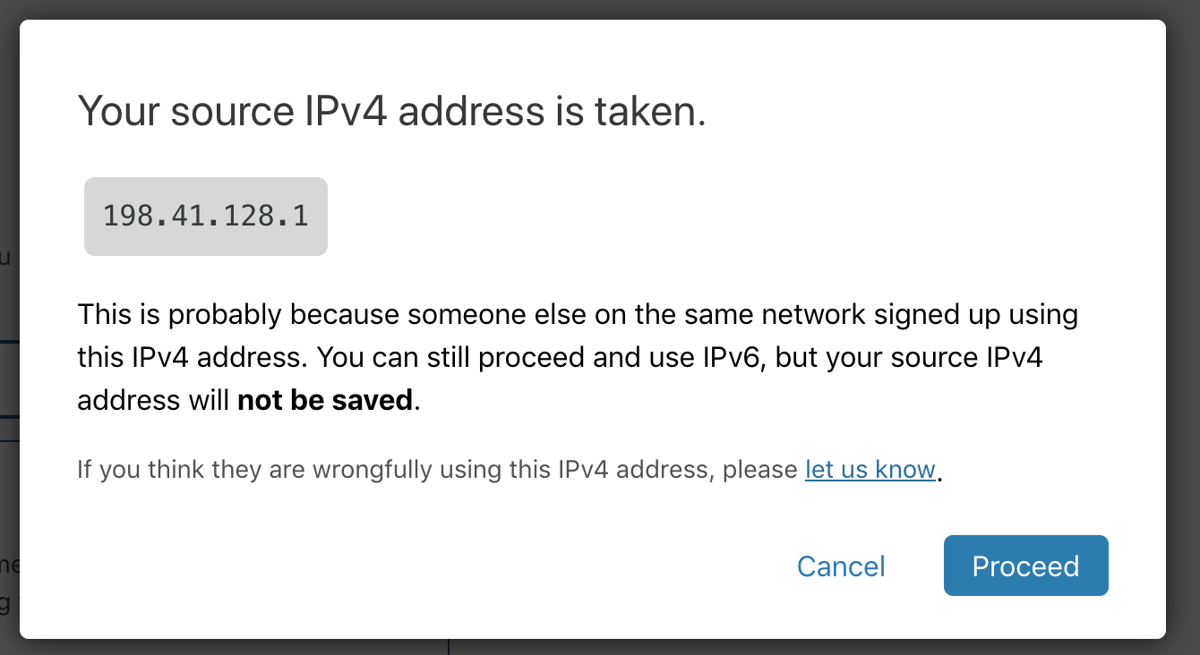 Error message when Source IPv4 address is taken