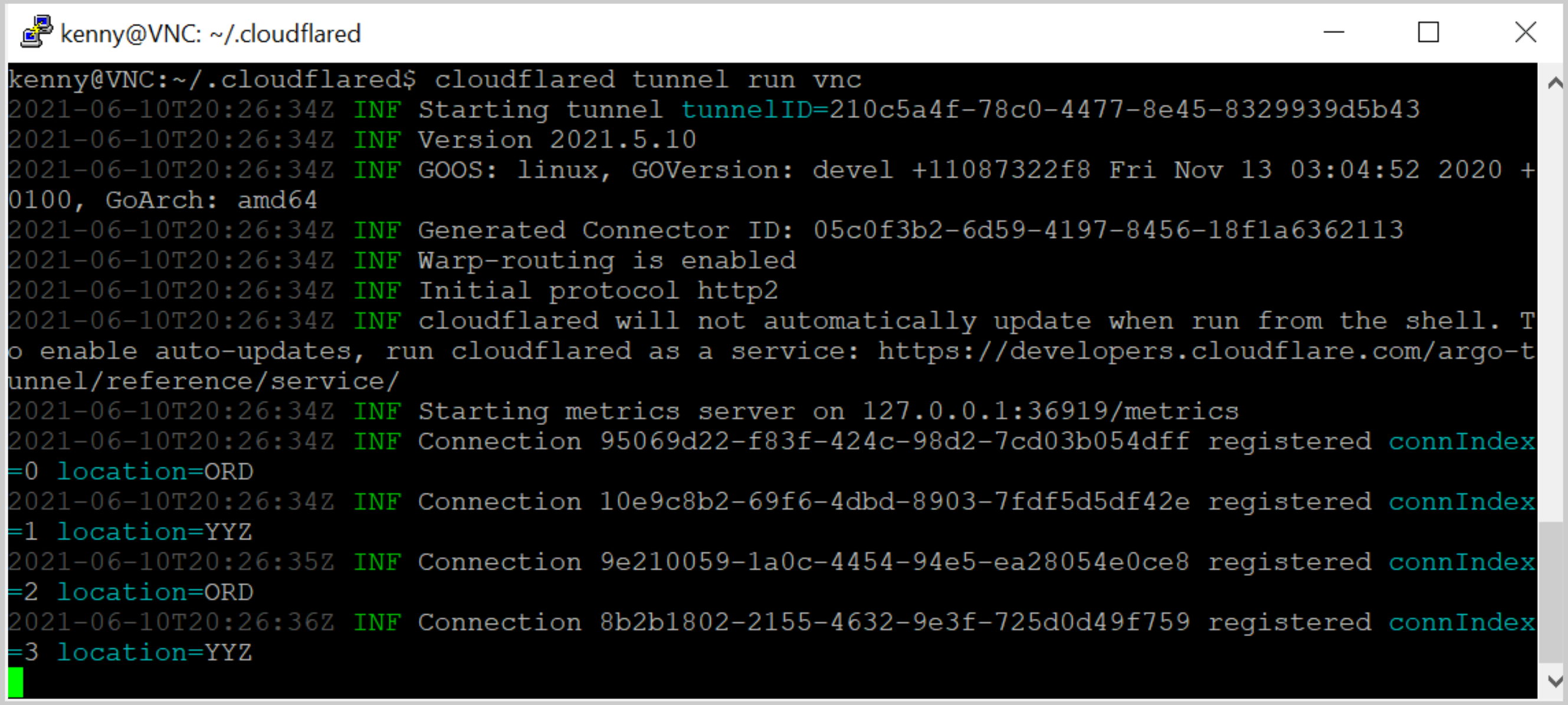 Example terminal running cloudflared tunnel