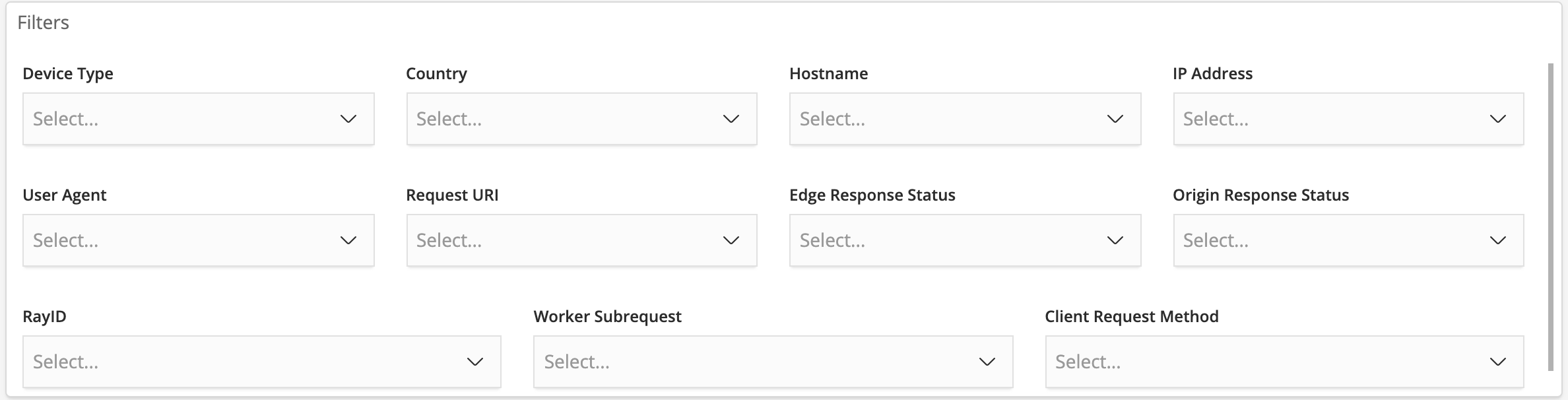 Cloudflare dashboard filters