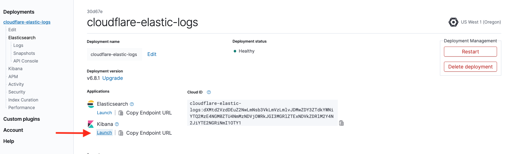 Lauching Elastic Cloud Kibana console