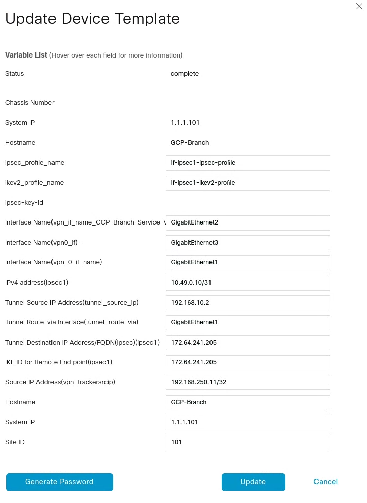 Update template fields for IPsec tunnel